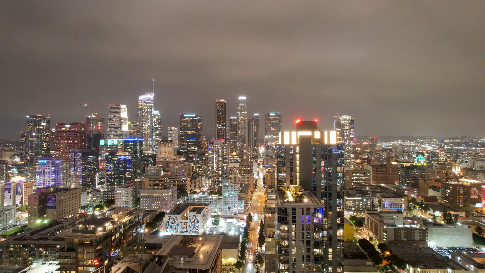 Downtown Los Angeles, California skyline illuminated at night