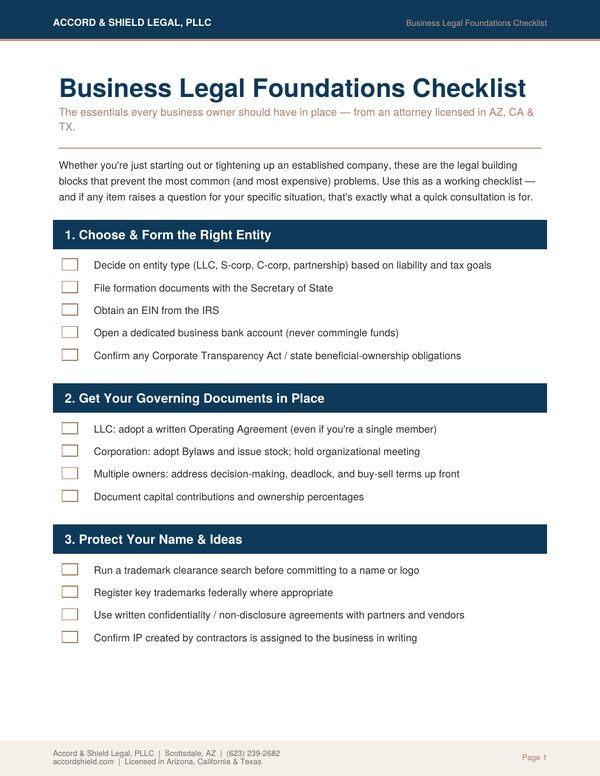 Business Legal Foundations Checklist cover